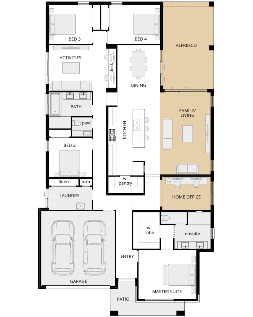 single storey home design avalon encore floorplan option home office and large family lhs