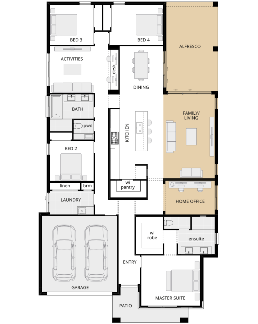 Avalon - Encore home office and larger family and alfresco floorplan option single storey home design avalon encore floorplan option home office and large family lhs