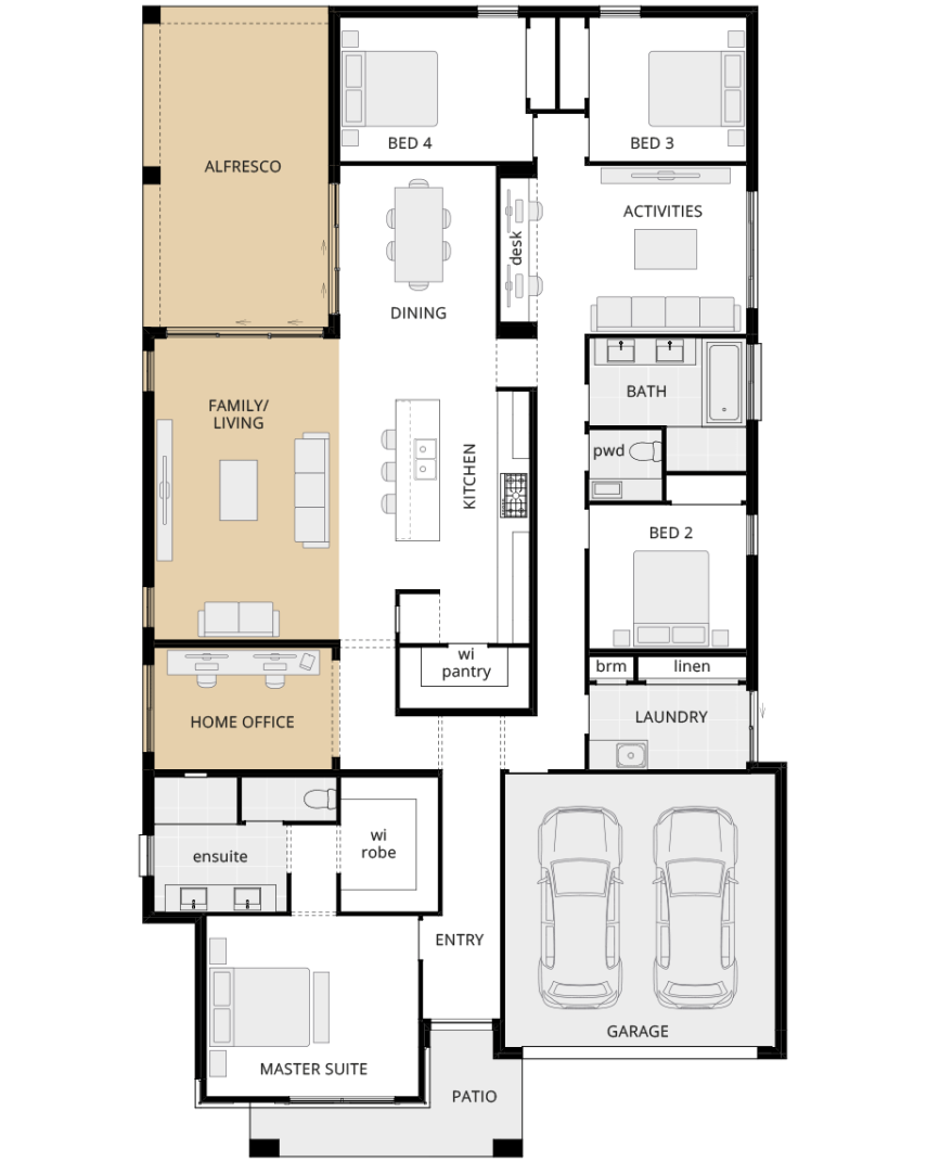 Avalon - Encore home office and larger family and alfresco floorplan option single storey home design avalon encore floorplan option home office and large family rhs