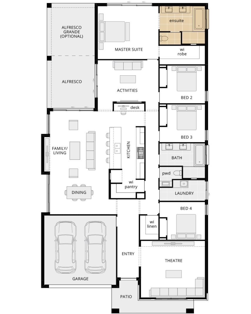 single storey home design bayswater encore floorplan option alternate ensuite layout lhs