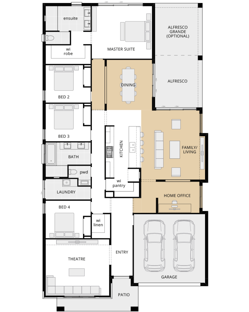 Bayswater Encore - floorplan option home office and relocated dining ilo of activities single storey home design bayswater encore floorplan option home office and relocated dining rhs