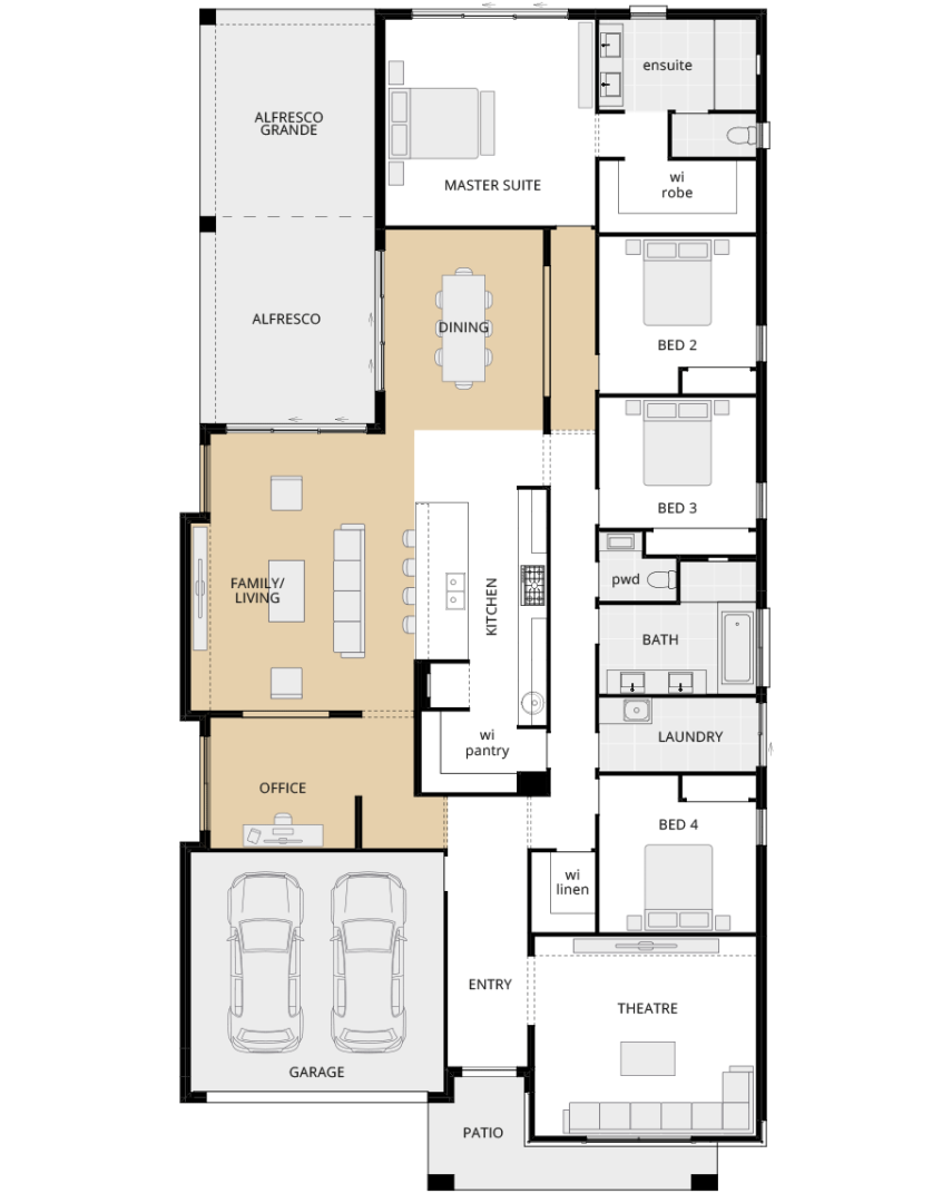 single storey home design bayswater manor option floorplan home office and relocated dining lhs