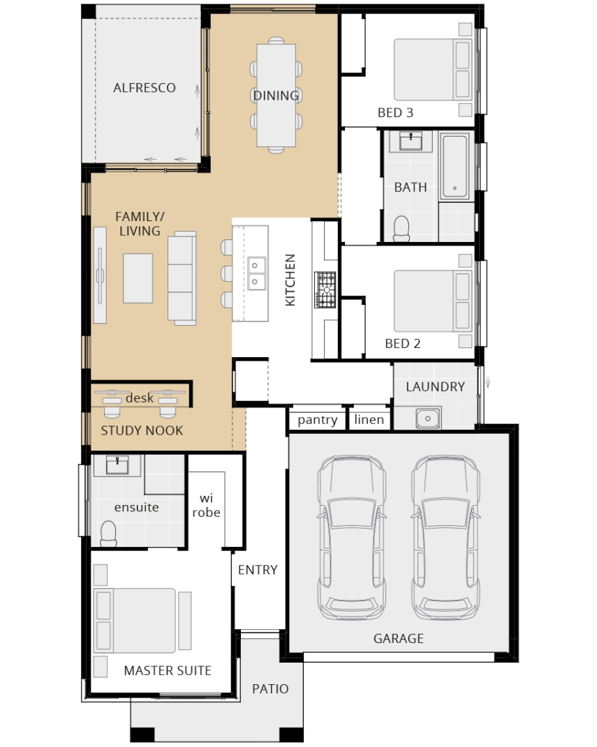 single storey home design bellevue floorplan option dining and study nook rhs