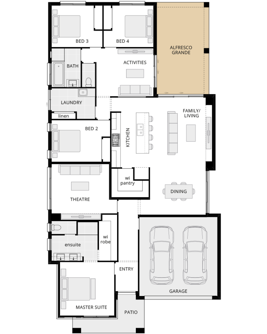 single storey home design havana encore option floorplan alfresco grande rhs