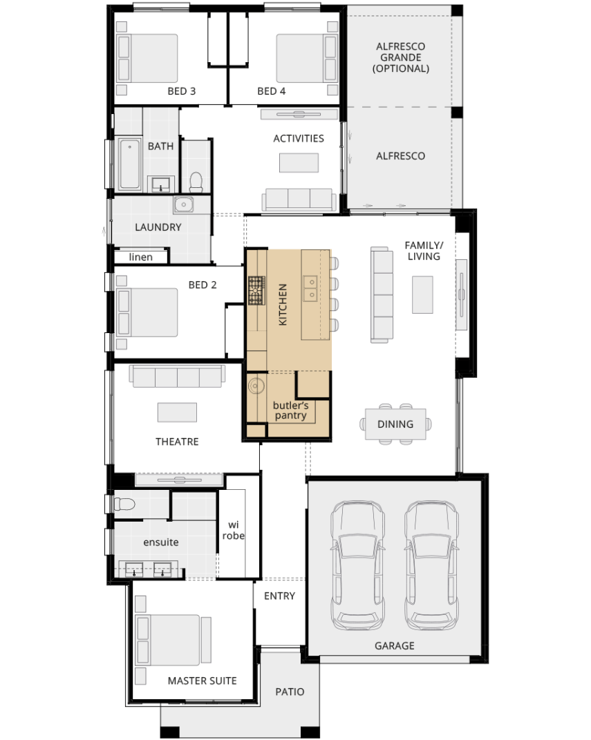 single storey home design havana encore option floorplan alternate kitchen a rhs