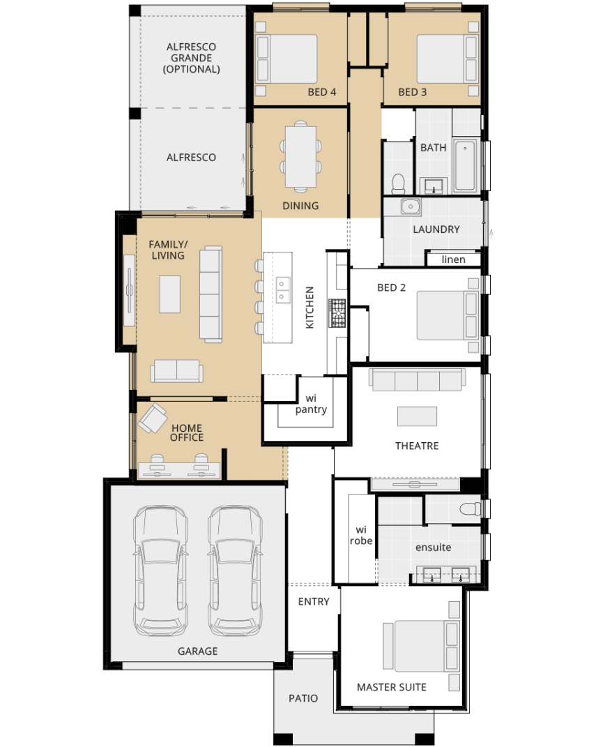 single storey home design havana encore option floorplan relocation of home office and dining lhs