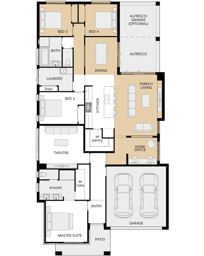single storey home design havana encore option floorplan relocation of home office and dining rhs