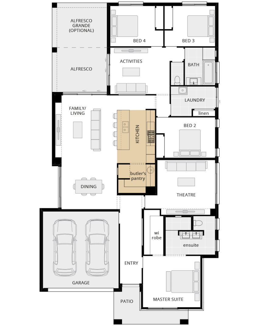 single storey home design havana executive option floorplan alternate kitchen A lhs