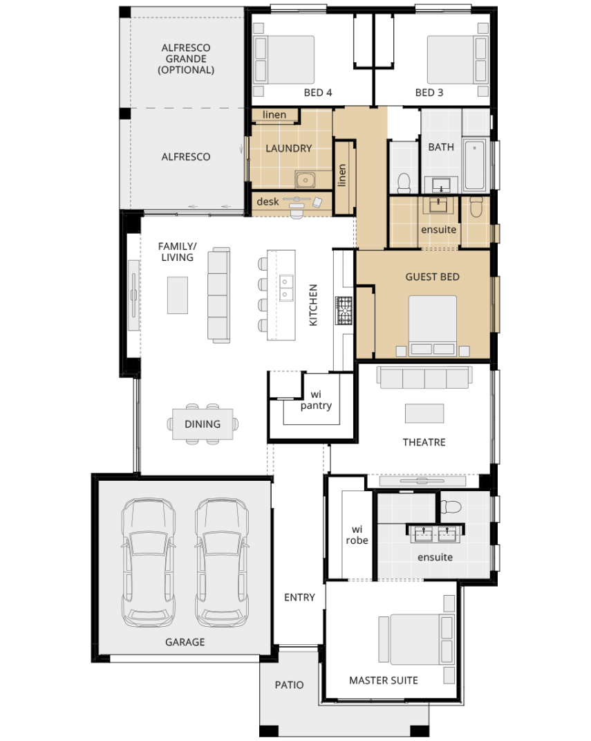 single storey home design havana executive option floorplan guest bedroom lhs