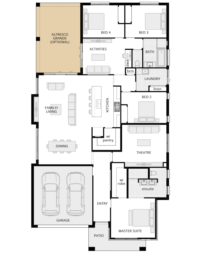 single storey home design havana grande option floorplan alfresco grande lhs