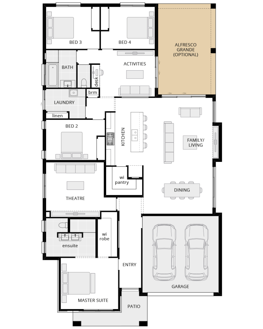 single storey home design havana grande option floorplan alfresco grande rhs