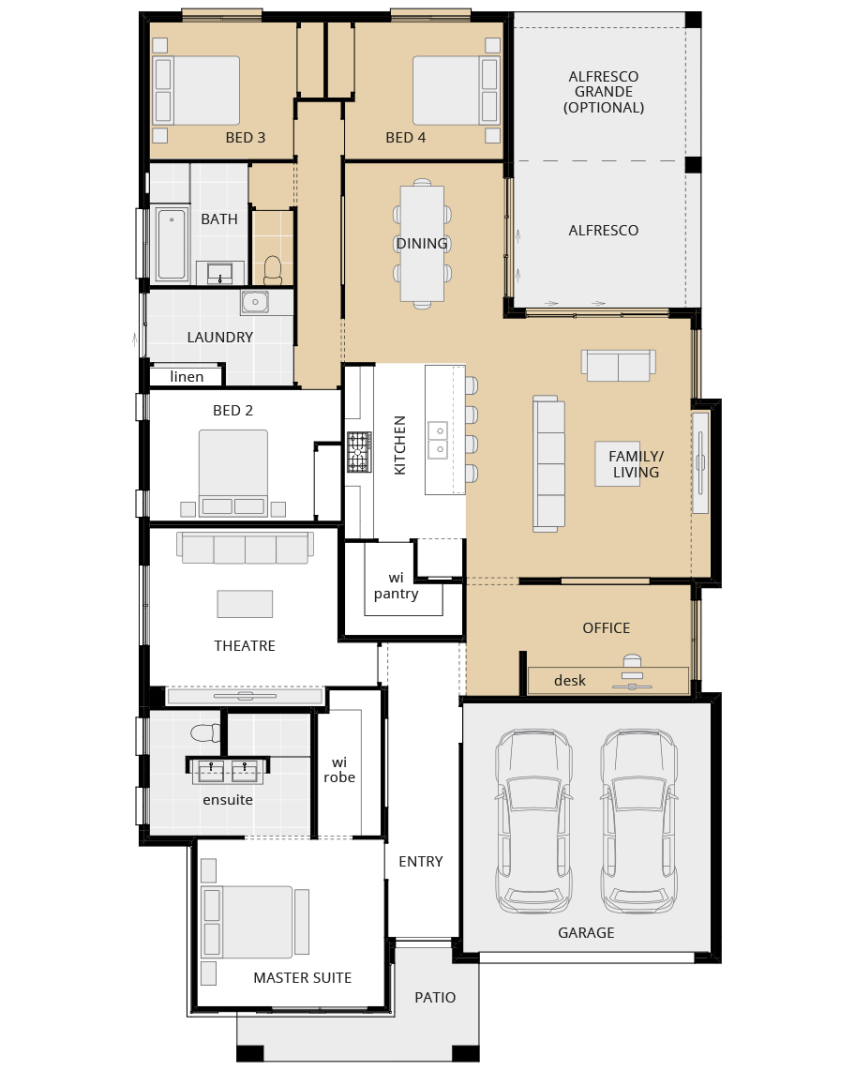single storey home design havane grande option floorplan home office rhs