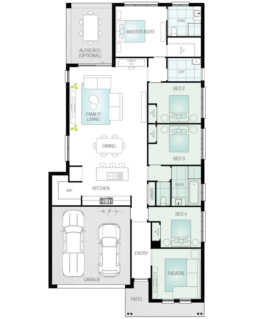 single storey home design mallorca upgrade floorplan fron theatre lhs