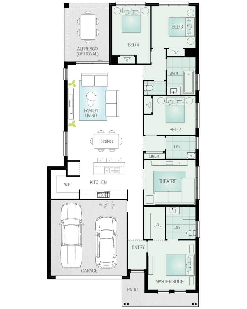 single storey home design mallorca floorplan upgrade mirrored master suite rhs