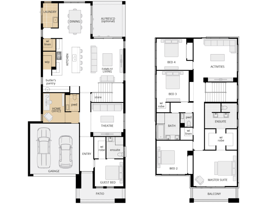 two storey home design upgrade option manhattan 38 home office with rear laundry lhs
