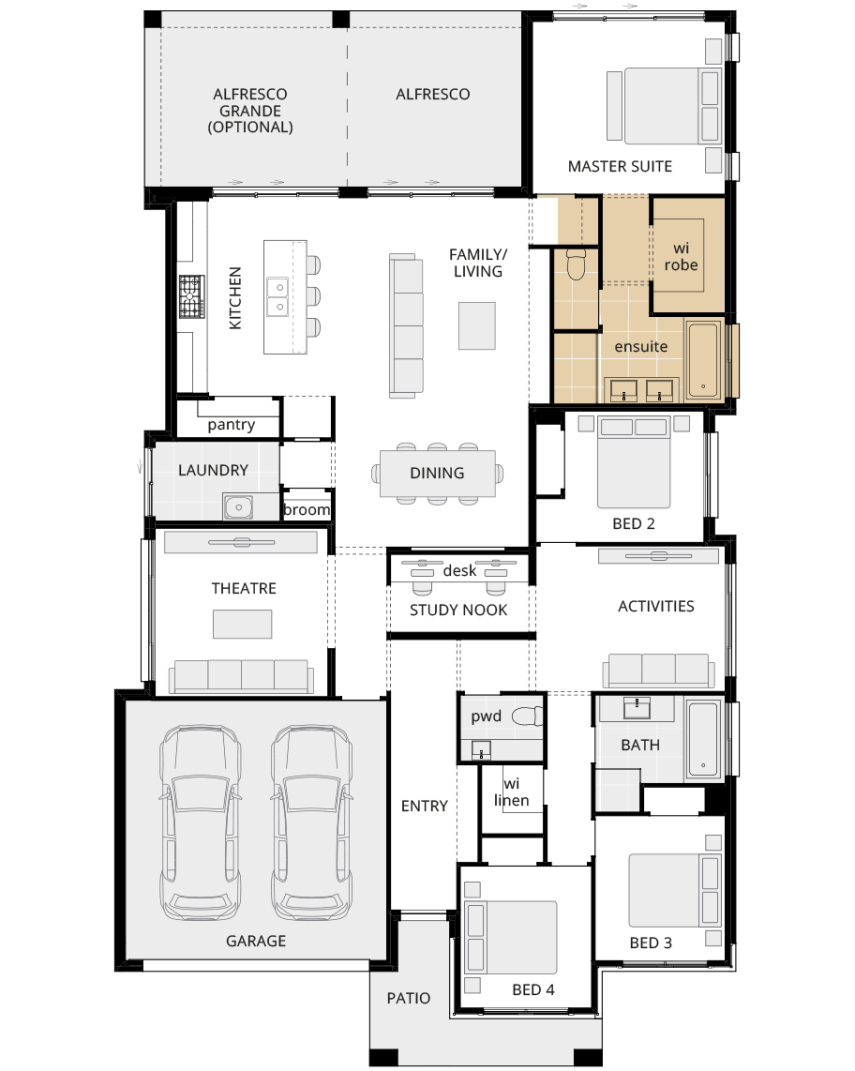 single storey home design miami classic floorplan option alternate ensuite layout lhs