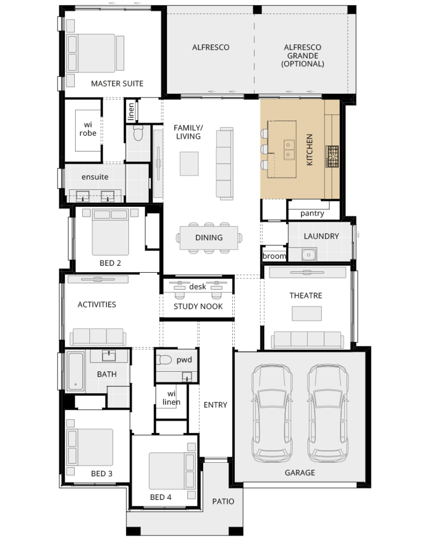 single storey home design miami classic floorplan option alternate kitchen layout b rhs