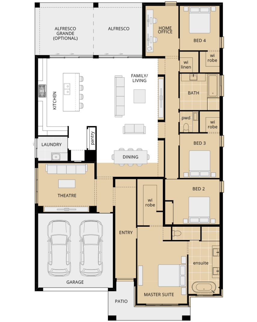 single storey home design miami exectuive floorplan option front master suite lhs
