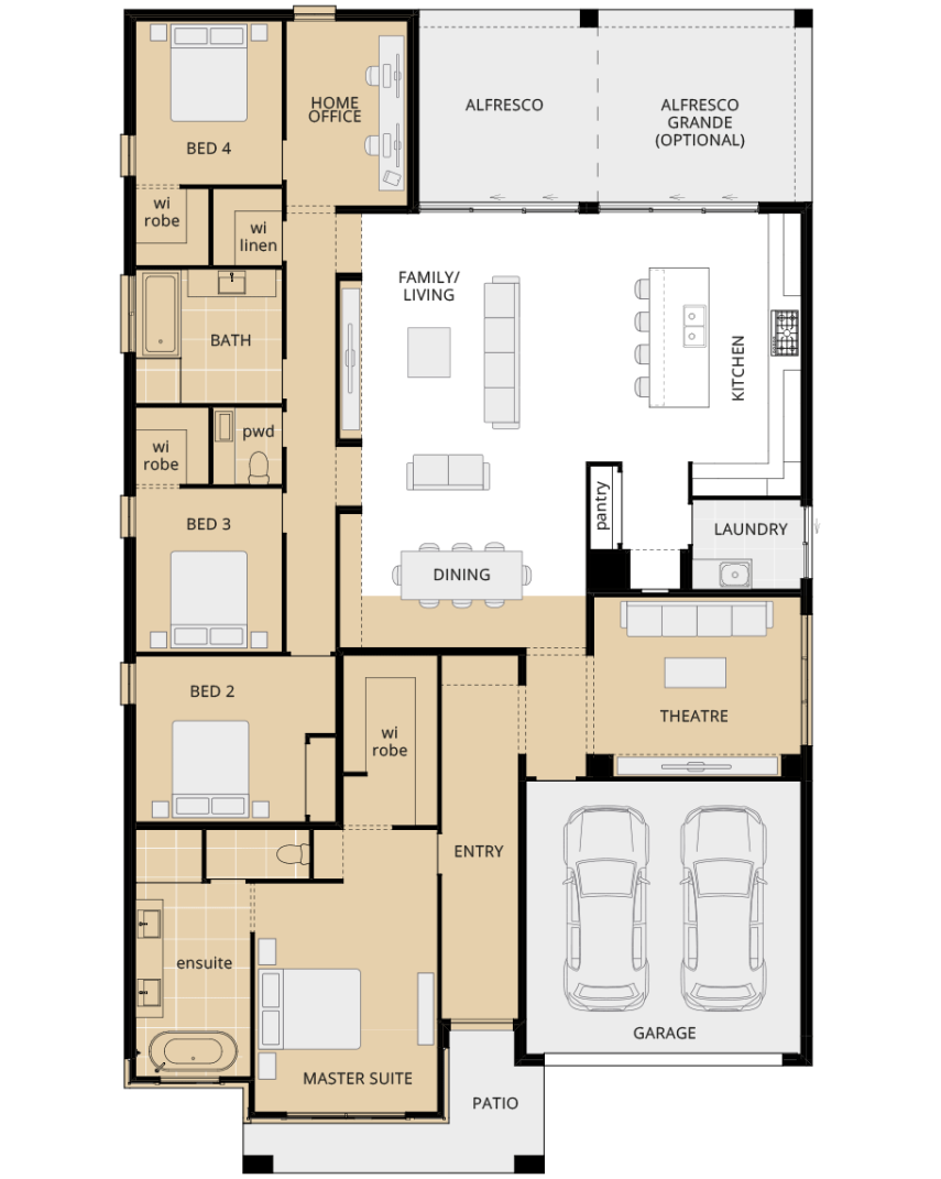 single storey home design miami exectuive floorplan option front master suite rhs