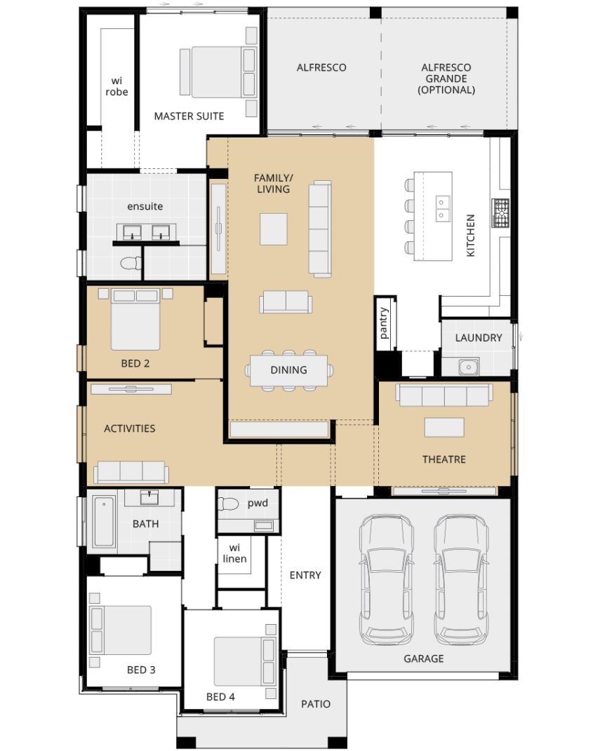single storey home design miami executive floorplan option large family and living rhs