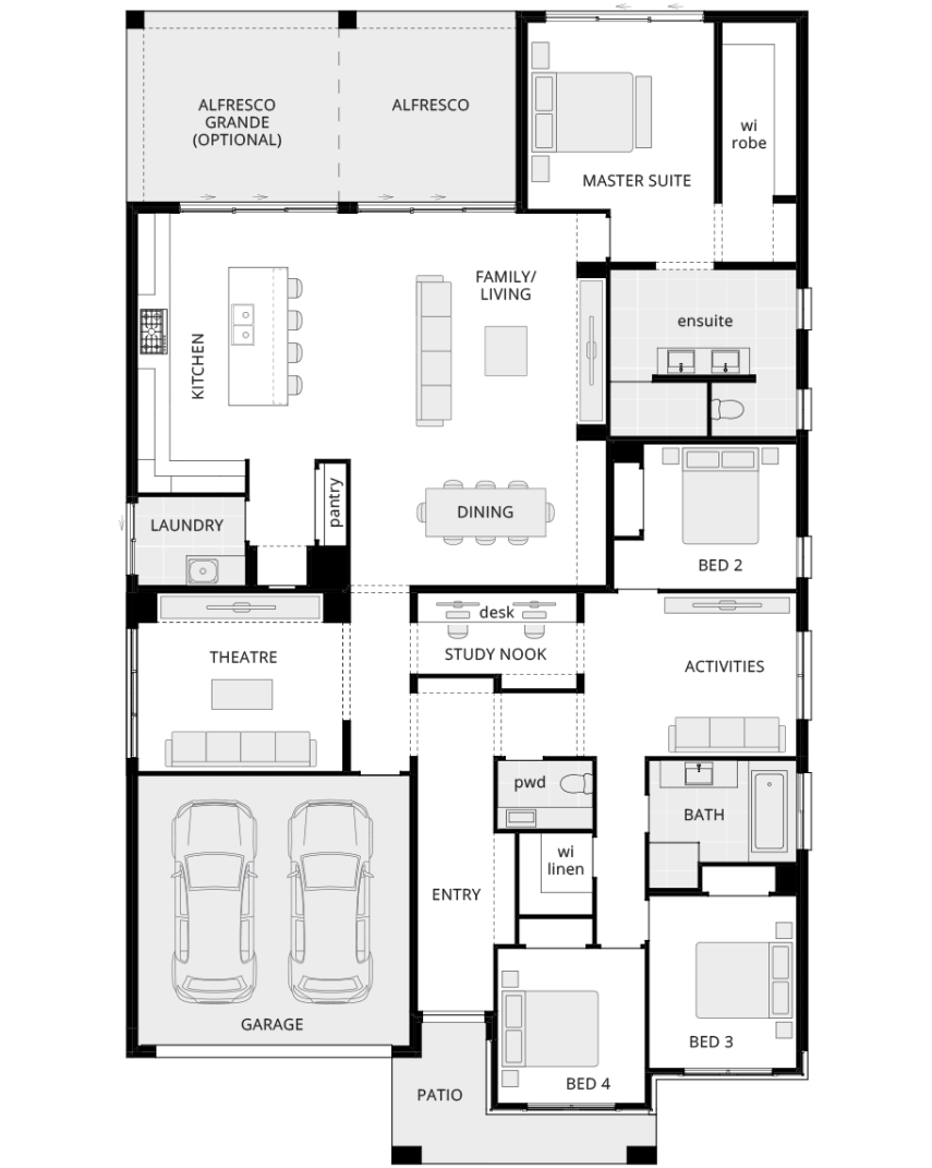 single storey home design miami executive standard floorplan lhs