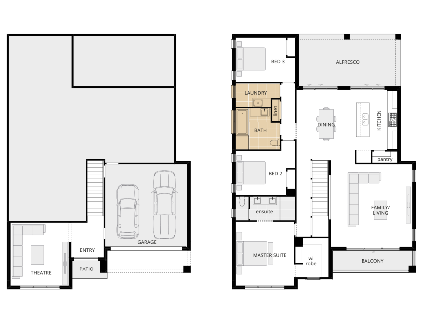 3 bedroom split level house design monterey floorplan with alternate bathroom layout rhs