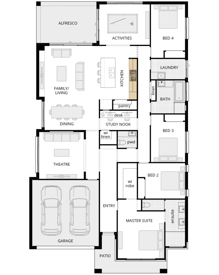 single storey home design retreat classic floorplan option alternate kitchen layout lhs