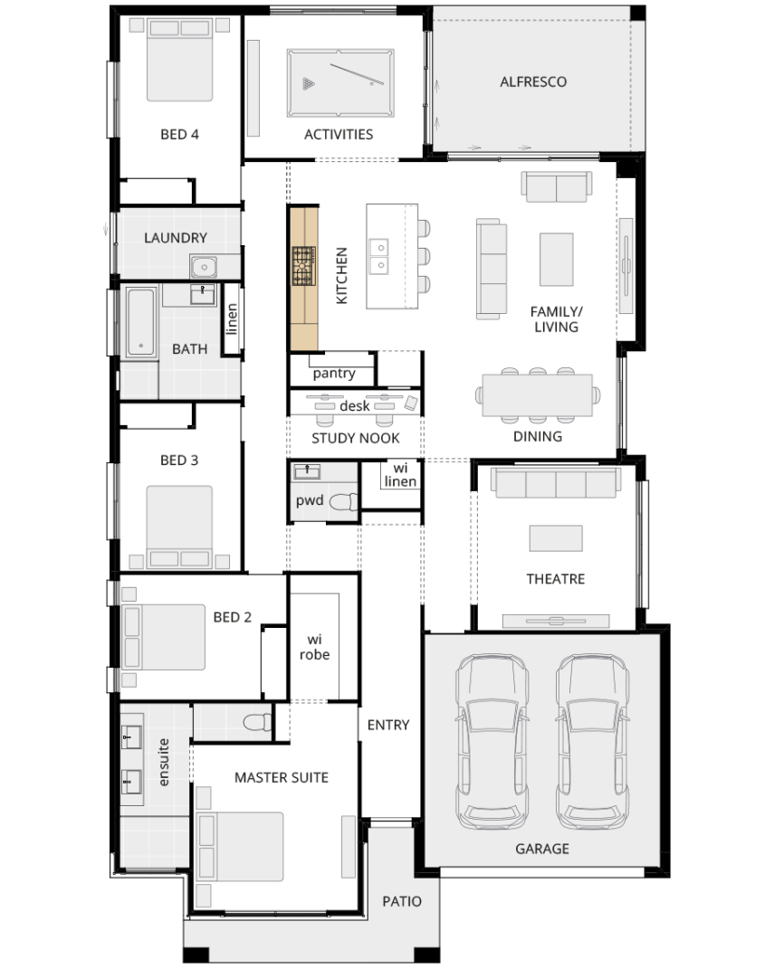 single storey home design retreat classic floorplan option alternate kitchen layout rhs