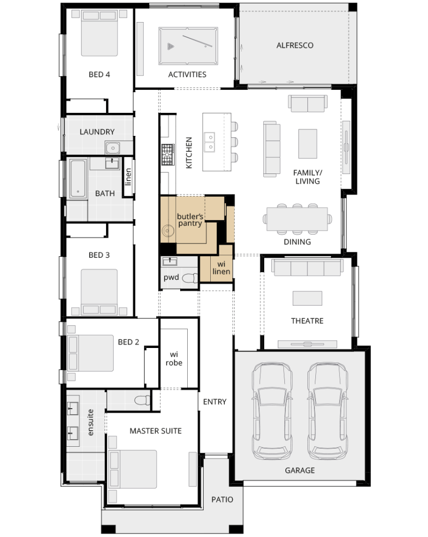 single storey home design retreat classic floorplan butlers pantry ILO study nook rhs