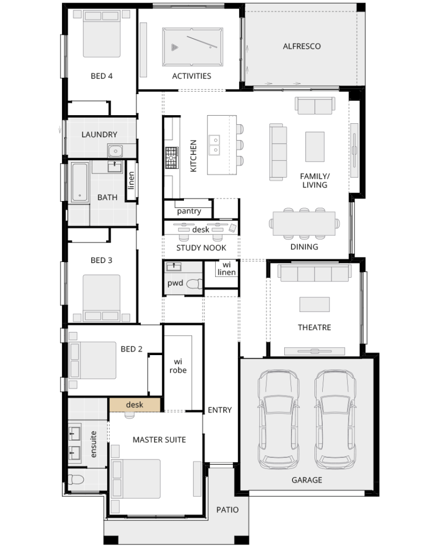 Retreat - classic option floorplan desk to master suite rhs single storey home design retreat classic floorplan option desk to master rhs