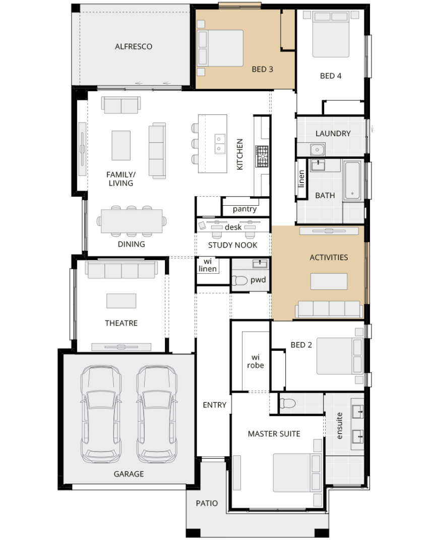 single storey home design retreat classic floorplan option side activities lhs