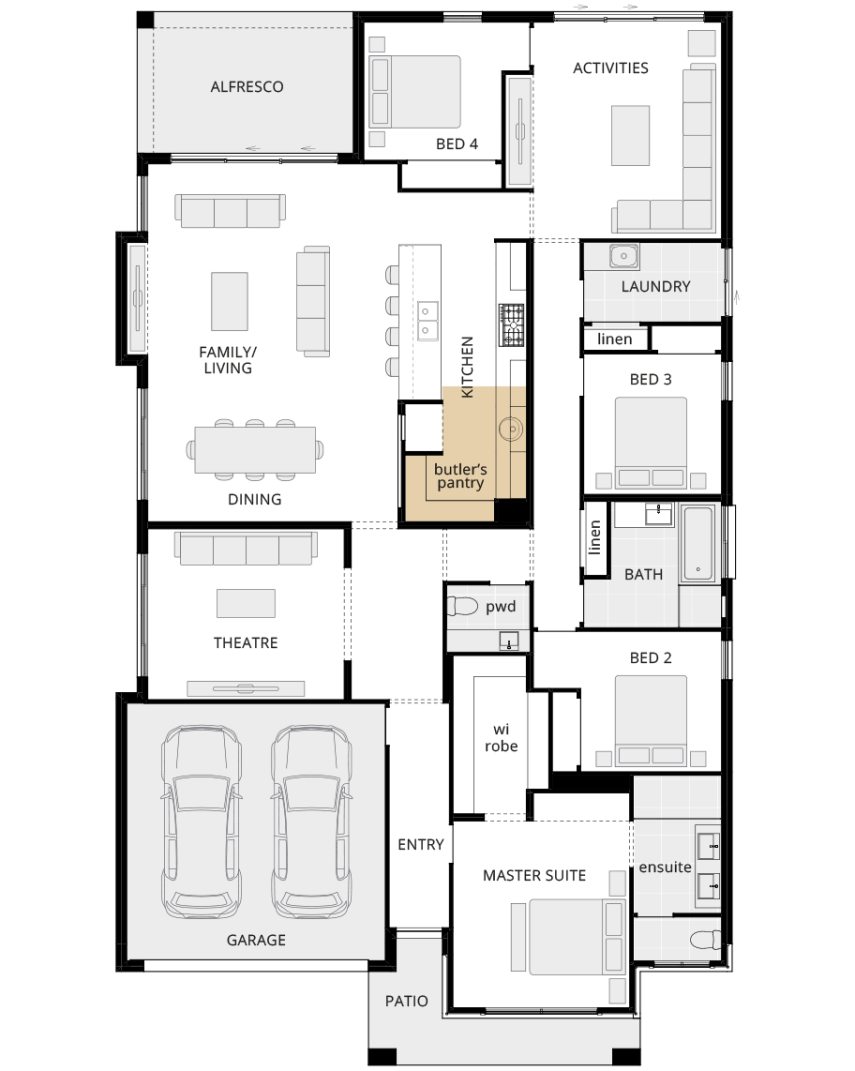 single storey home design retreat encore option floorplan butlers pantry b rhs