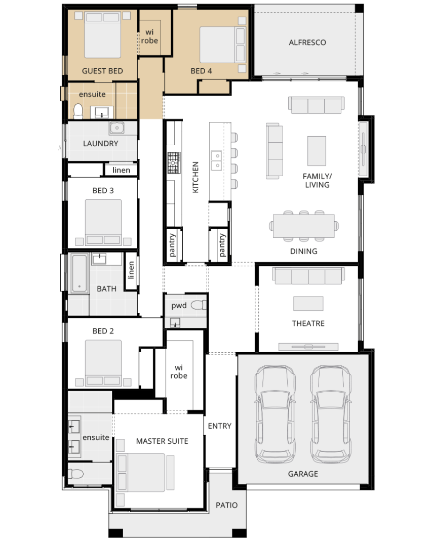 Retreat - Encore option floorplan guest bedroom rhs single storey home design retreat encore option floorplan guest bedroom rhs