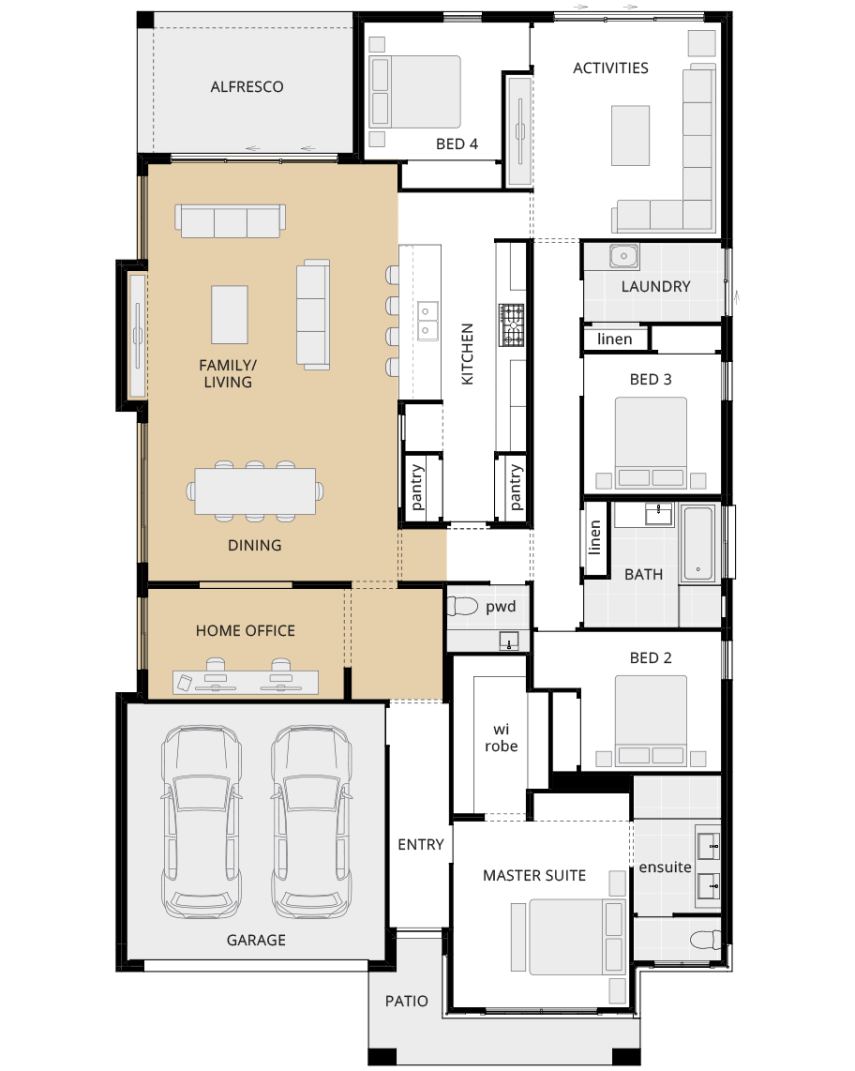 Retreat Encore - Option floorplan home office ILO rhs single storey home design retreat encore option floorplan home office ilo theatre lhs