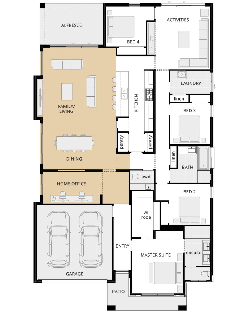 single storey home design retreat encore option floorplan home office ilo theatre lhs