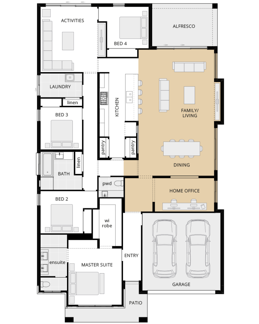 single storey home design retreat encore option floorplan home office ilo theatre rhs