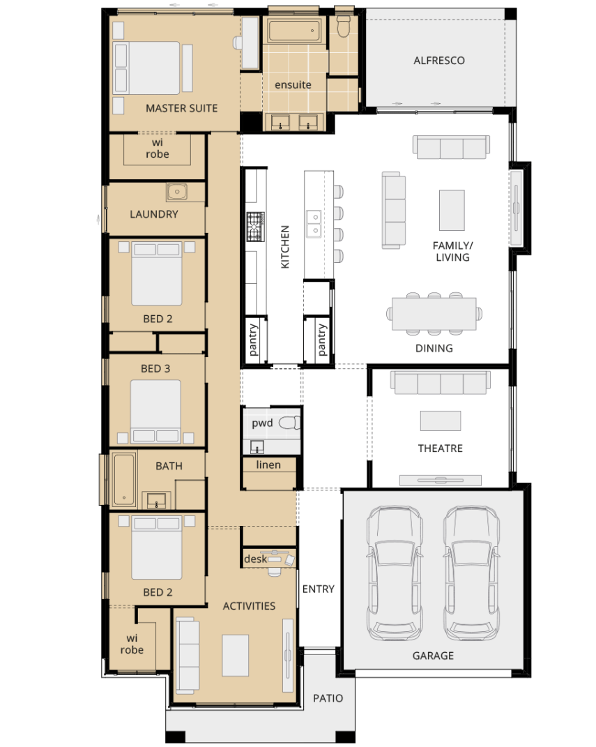 single storey home design retreat encore option floorplan mirrored master rhs