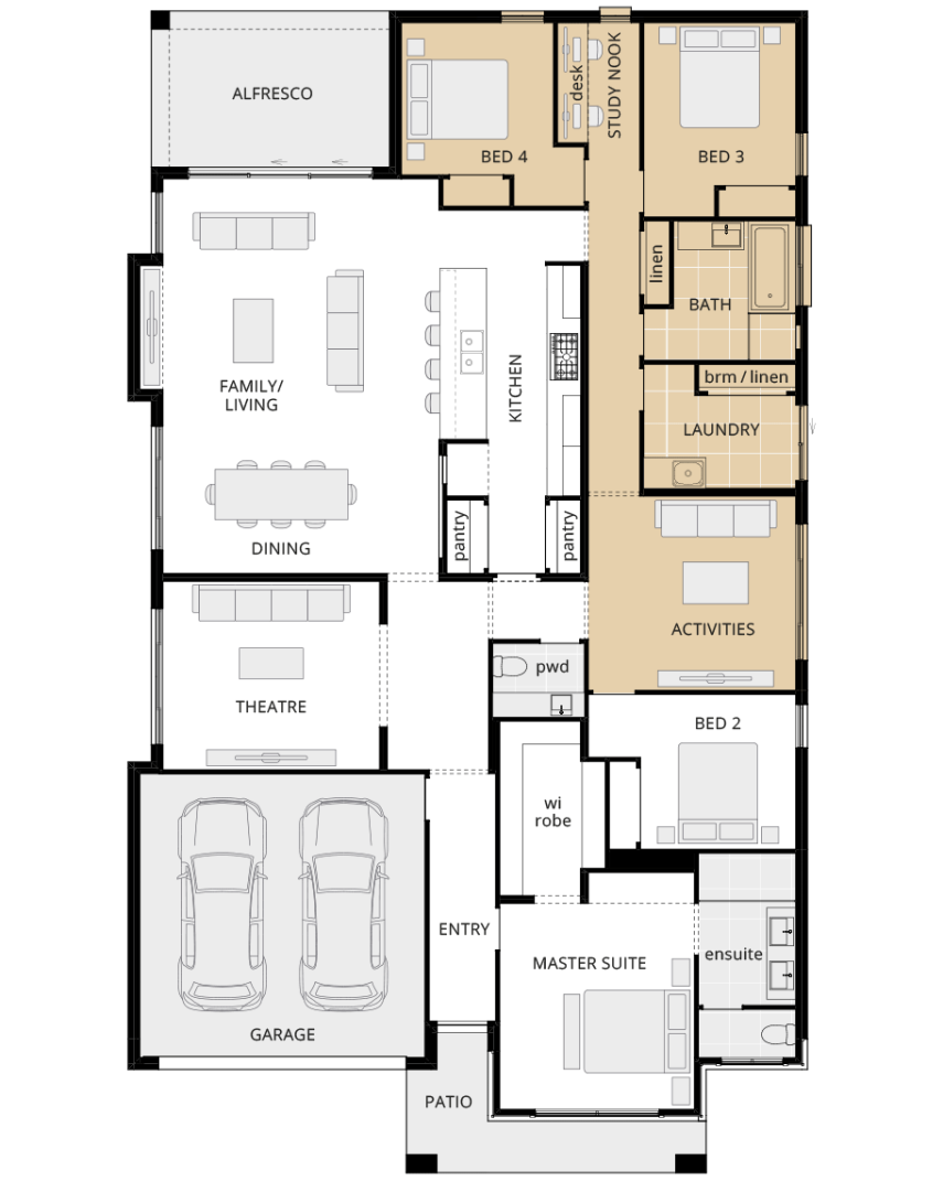 Retreat - Encore option floorplan side activities rhs single storey home design retreat encore option floorplan side activities lhs