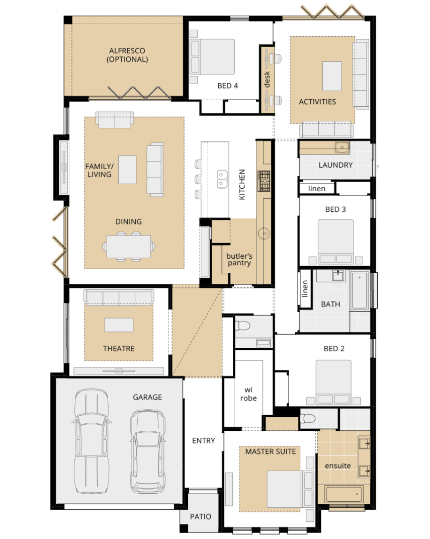 one storey home design retreat grande upgrade floorplan rhs 