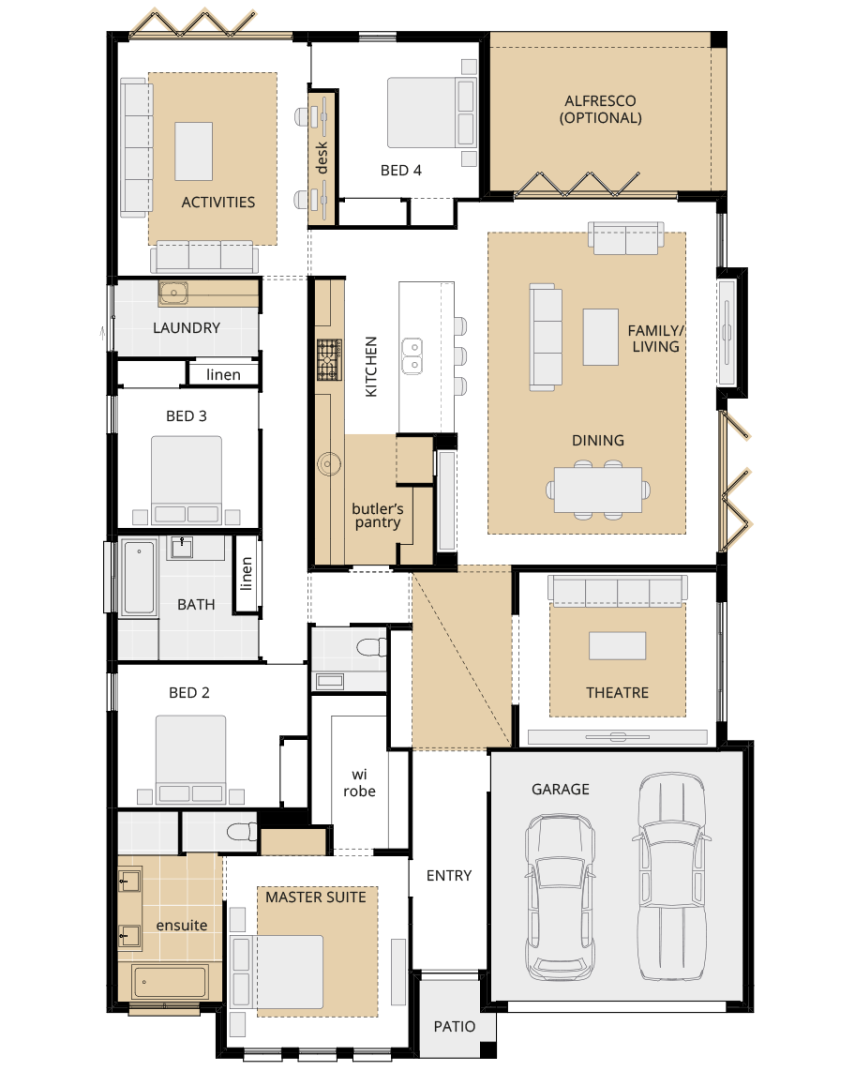 one storey home design retreat grande upgrade floorplan rhs 