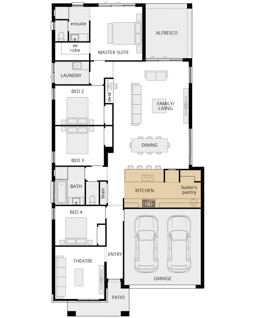 Riviera - Encore option floorplan alternate kitchen layout A rhs single storey home design riviera encore option floorplan alternate kitchen layout A rhs
