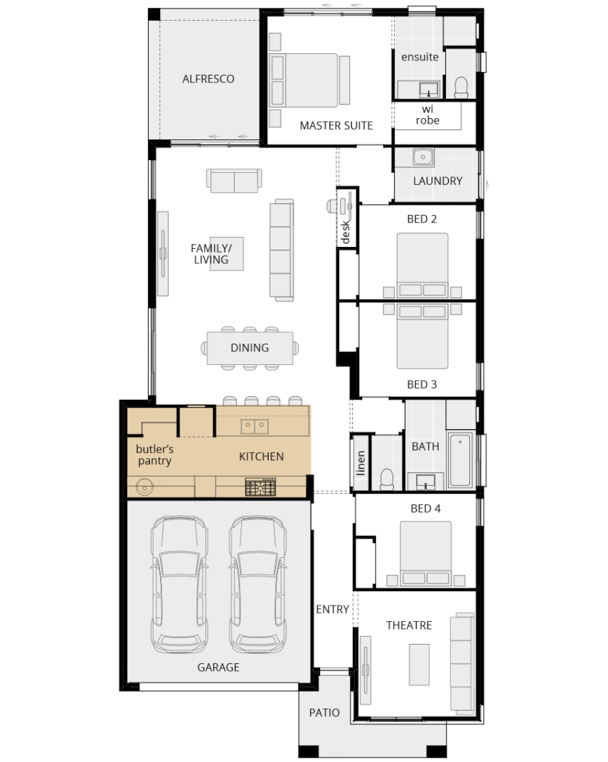 single storey home design riviera encore option floorplan alternate kitchen layout B lhs
