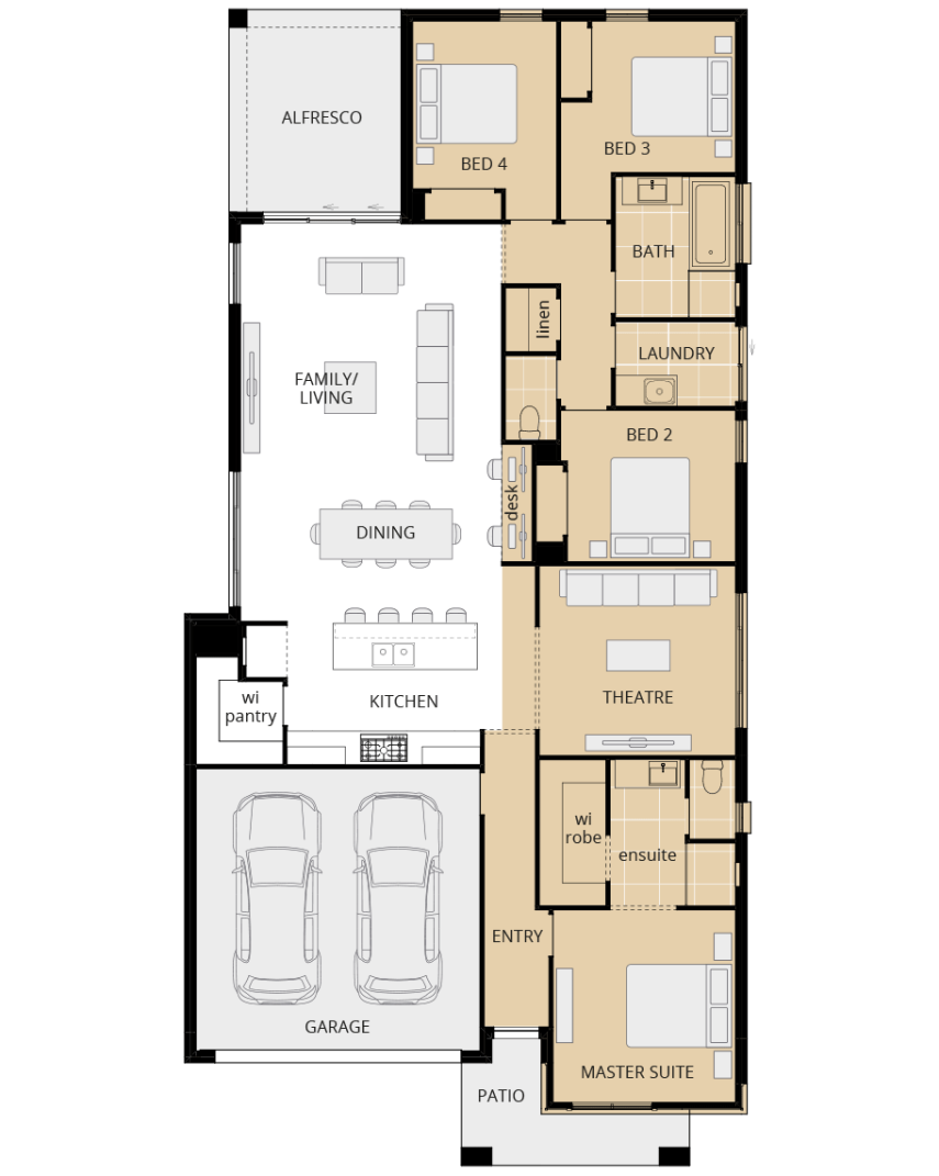 single storey home design riviera encore option floorplan mirrored master suite wing lhs