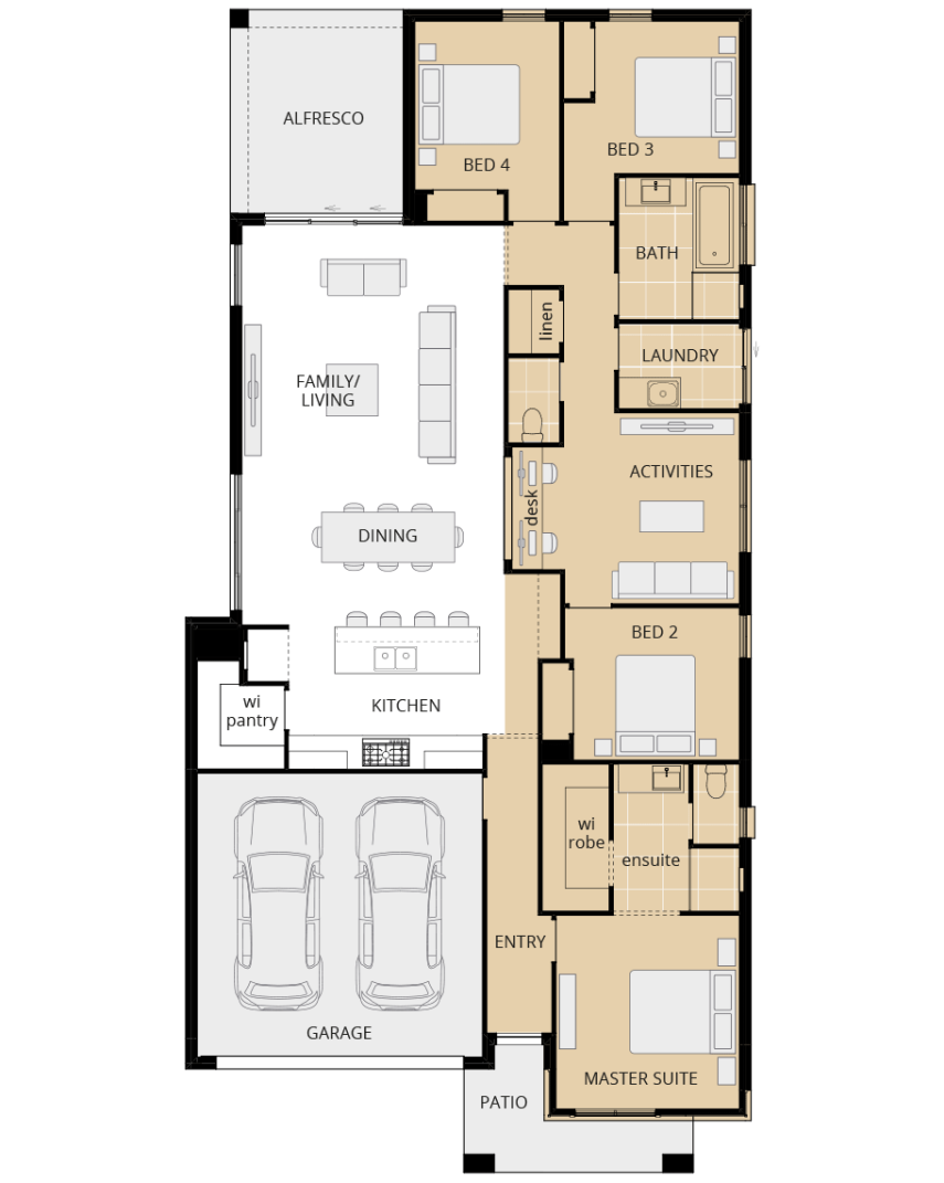 single storey home design riviera encore option floorplan mirrored master suite wing with activities lhs