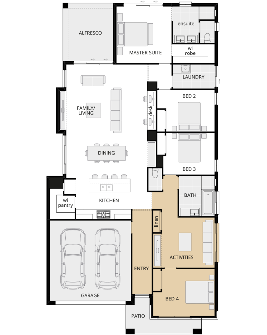 single storey home design riviera grande activities room option lhs