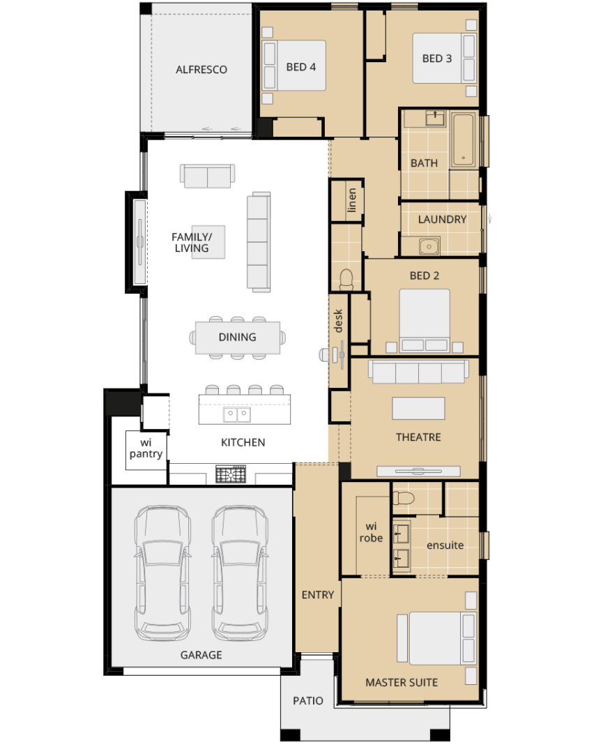 single storey home design riviera grande floorplan master suite with activities option lhs