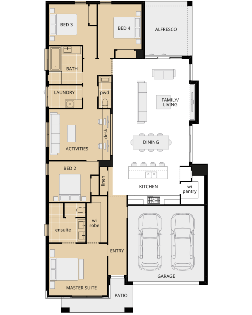 single storey home design riviera grande floorplan master suite with activities option rhs