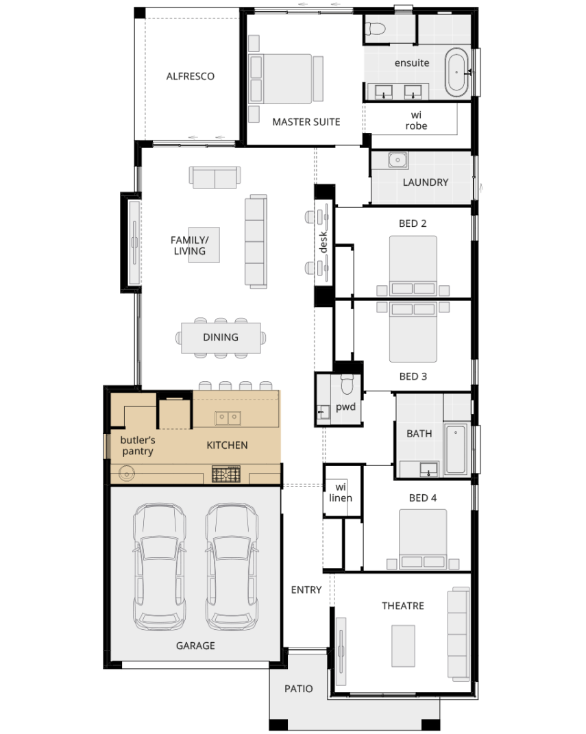single storey home design riviera manor option floorplan kitchen layout A lhs