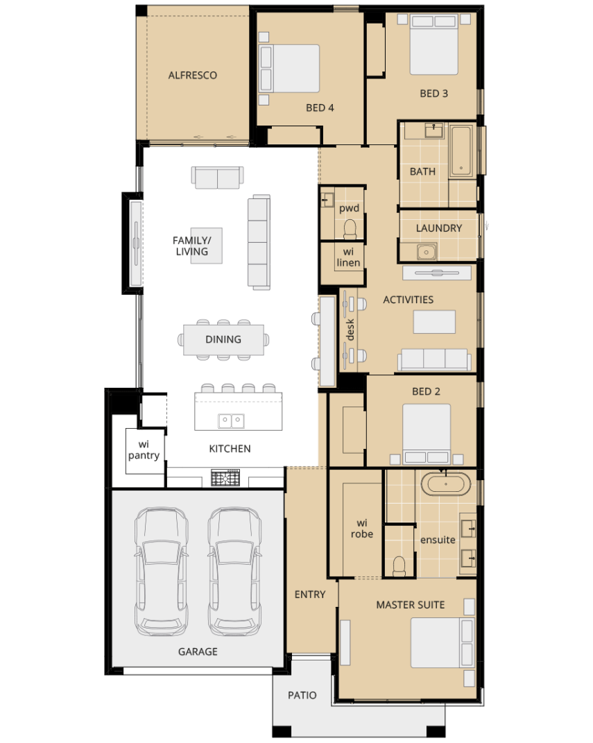 single storey home design riviera manor floorplan option front master suite lhs