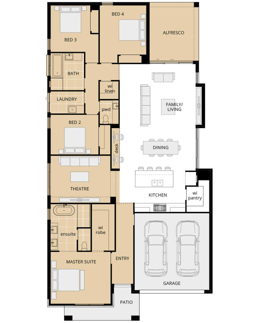 single storey home design riviera manor floorplan option mirrored master rhs
